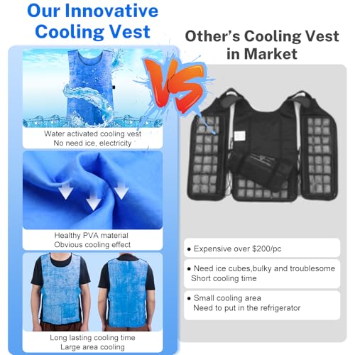 Qudubuy Cooling Ice Vest for Men Women, Upgraded Adjustable Evaporative Cooling Vest for Hot Weather, Reusable, Lightweigh...