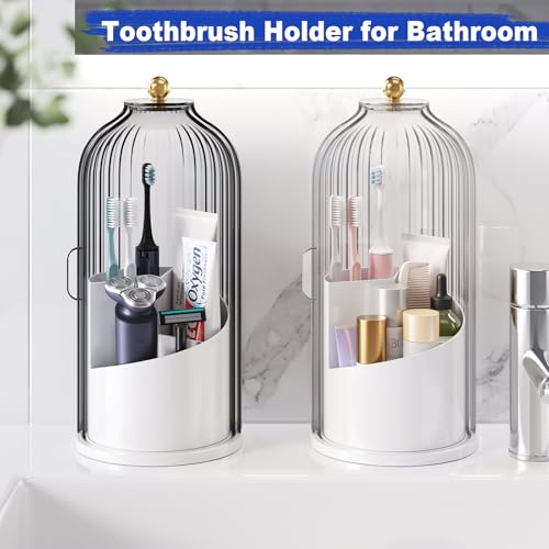 Dustproof Toothbrush Holders with Cover for Bathrooms, Rotating Covered Tooth Brush Holder for Bathroom Counter, Dust Proo...
