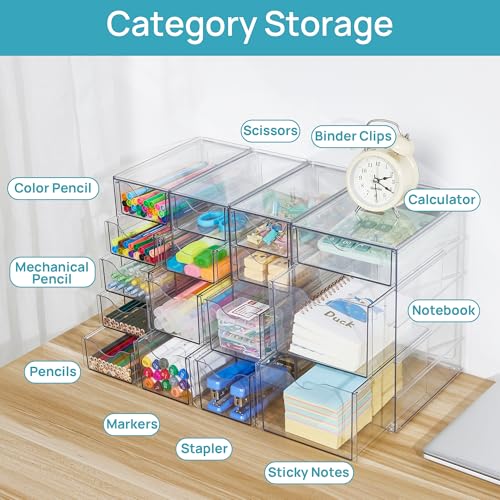 Vtopmart Acrylic Organizer with 16 Drawers (4 Set),Clear Storage Drawers for Office Supplies,Desk Organization and Storage...