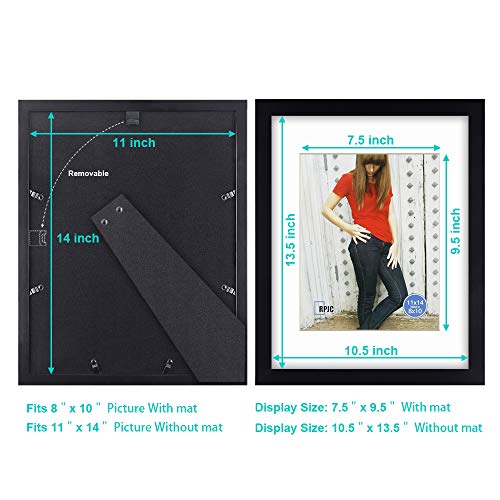 RPJC 11x14 inch Picture Frame Made of Solid Wood and High Definition Glass Display Pictures 8x10 with Mat or 11x14 Without...