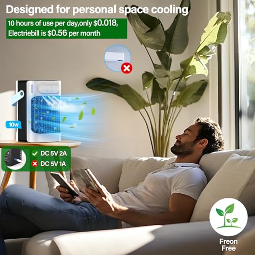 Portable Air Conditioners Cooling Fan, 800ml Mini Air Conditioner Portable AC Unit with 3 Cool Mist & Speeds, 7 Night Ligh...