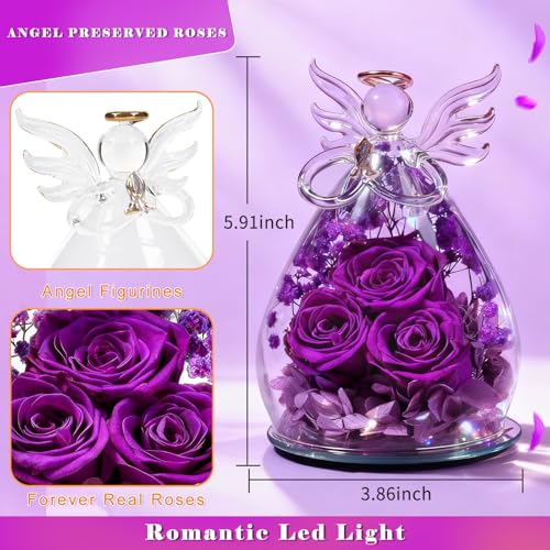 Beferr Mothers Day Mom Birthday Gifts for Women, Fresh Flowers for Delivery Forever Preserved Rose in Glass Angel Figurin...