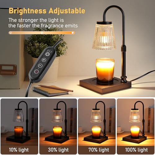 Candle Warmer Lamp with Timer Dimmer, Adjustable Height Candle Wax Warmer Warming Lamp with 2x50W Bulbs for Scented Candle...