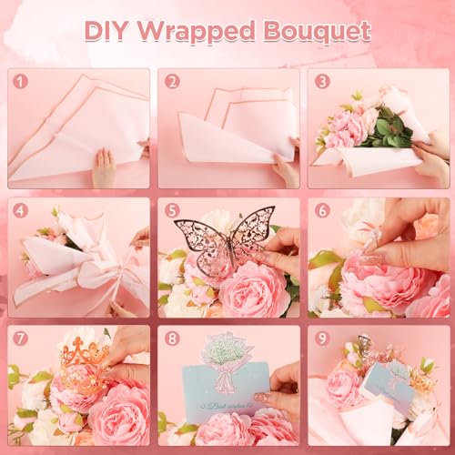 Hossmily 209 Pcs Flower Bouquet Wrapping Paper Waterproof Floral Wrapping Paper Florist Supplies with Butterfly Decoration...
