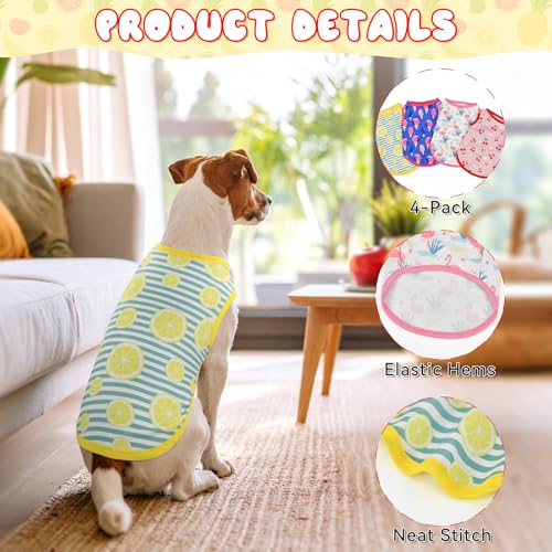 Vehomy 4-Pack Dog Summer Shirt Puppy Cat Summer Cool Sleeveless with Lemon Cherry Icecream Flamingo Patterns Dog Cooling V...