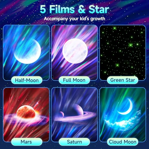 Northern Galaxy Light Projector, 300+Modes & 5 Films Star Projector, 15 White Noise & Bluetooth Northern Lights Projector,...