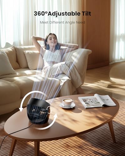 Gaiatop Desk Fan, 5-Inch Portable Electric Table Desktop Air Circulator Fans, Small but Powerful with 3 Speed 360° Adjusta...