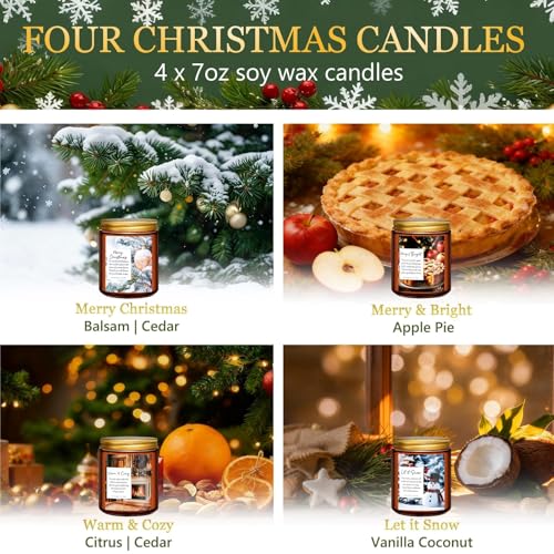 Christmas Candles Set, 4 Pack Xmas Scented Candles for Women, Winter Soy Candle for Home Scented Holiday Candle Gift Set, ...