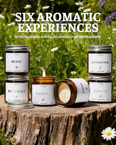 AmyRylan 6 Pack Non-Toxic Soy Wax Scented Candles Gift Set, 21oz 120H Long Burn Time, Amber Jar Candles, Gift for Women Un...