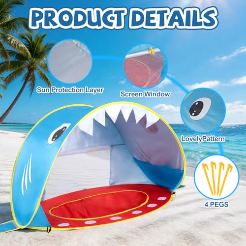 Elfzone Baby Beach Tent - Shark Pop Up Beach Tent Sun Shade for Beach, Portable Shade Pool UV Protection Sun Shelter for O...