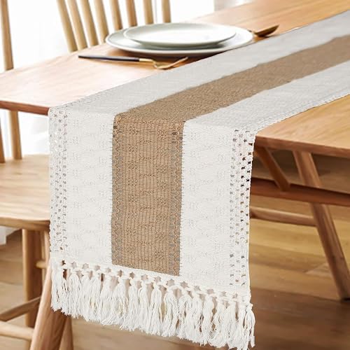 FEXIA Boho Table Runner for Thanksgiving Fall Christmas Home Decor with Tassels 72 Inches Long Pottery barn Furniture Farm...