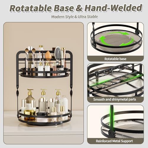 360° Rotating Makeup Organizer, 2-Tier Black Perfume Organizer for Dresser, Bathroom Organizers Countertop, Perfume Shelf ...