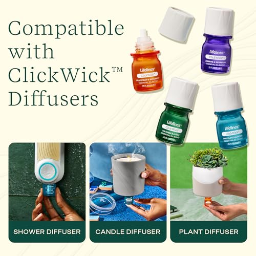 ClickWick Essential Oil Blends for Lifelines Diffusers, 4-Pack Discovery Set - Essential Oil Blend Refill for Candle, Plan...