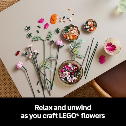 LEGO Botanicals Pretty Pink Flower Bouquet Building Set for Adults - Gifts for Mothers Day - Artificial Flowers for Decor ...