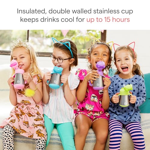 Munchkin Cool Cat Sippy Cup with Straw for Toddlers, Stainless Steel Straw Cup, 8 Ounce, Purple