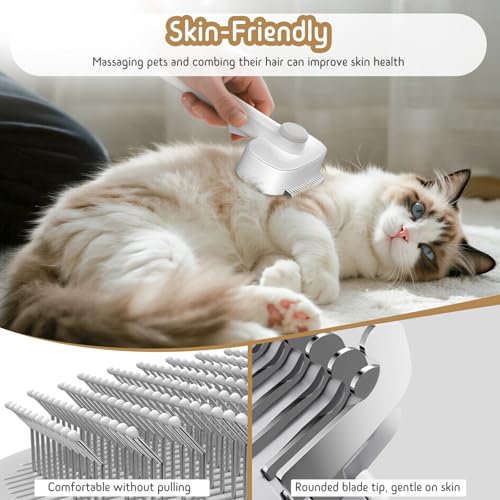 Dog & Cat Brush for Shedding, Self Cleaning Deshedding Brush with Adjustable Bristle Length & Dematting Comb, Skin Friendl...