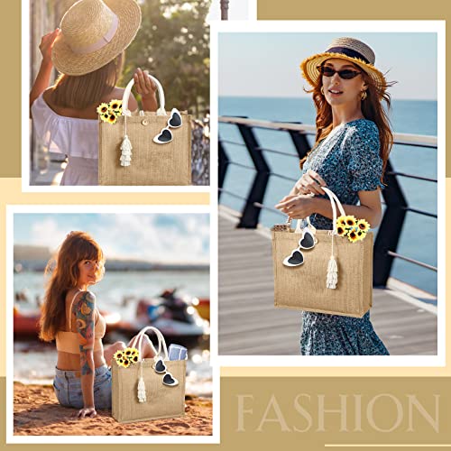 Woanger 4 Pack Burlap Tote Bags for Women Bridesmaid Jute Gift Bag with Handles and Tassels Reusable Grocery Bags for Wedding