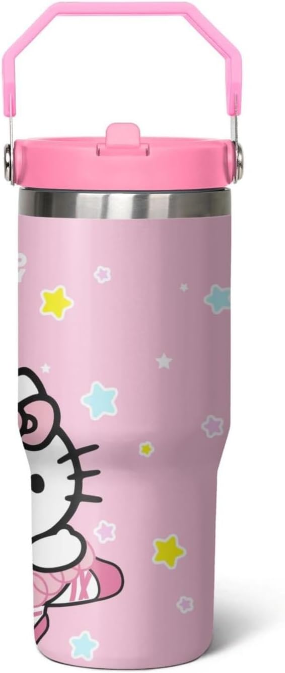Hurig Tumbler for Adults Water Bottle Double Wall Cups for Kids 30 oz Pink Coffee Mug Stuff Cat Insulated Cup Gifts for Gi...