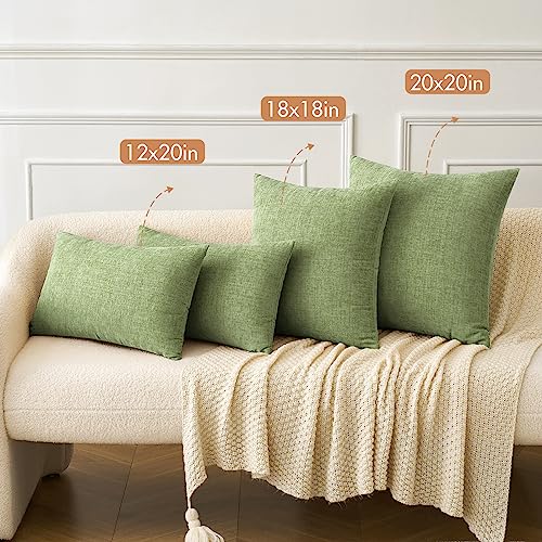 MIULEE Pack of 2 Couch Throw Pillow Covers 18x18 Inch Spring Soft Sage Green Chenille Pillow Covers for Sofa Living Room S...