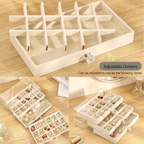 SPAKOWN Earring Box Holder Organizer Display Case, Clear Velvet Jewelry Storage Tray Organizer for Earring Ring Stud (Beig...