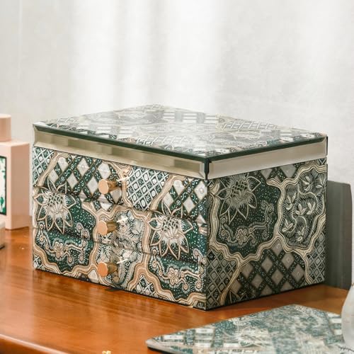 Homruilink High End Glass Jewelry Box, 3 Layer Jewelry Organizer,Velvet-Lined Case For Ring, Necklace, Earring, Bracelet S...
