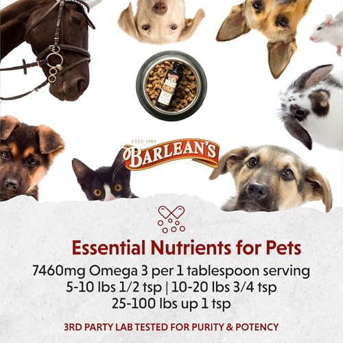 Barlean's Flaxseed Oil for Animals, Pet Essential Liquid Omega 3 Fatty Acids Cat and Dog Oil Supplements for Skin and Coa...