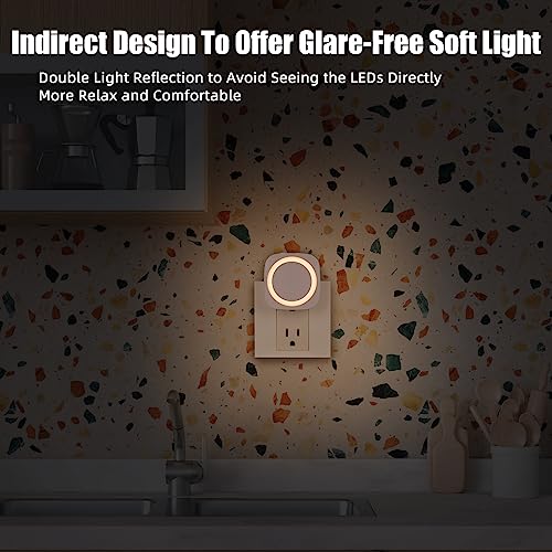 Warm Night Lights Plug into Wall, 4 Packs Dimmable Night Light with Dust to Dawn Sensor, Automatically Turn on and Off, Ge...
