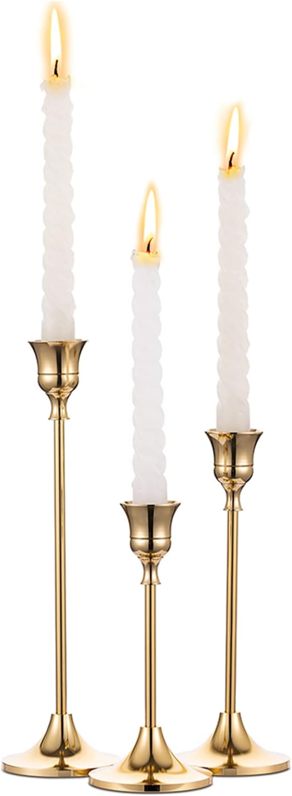 Candlestick Holders Taper Candle Holders, Set of 3 Candle Stick Holders Set, Brass Gold Candlestick Holder Set, Vintage Mo...