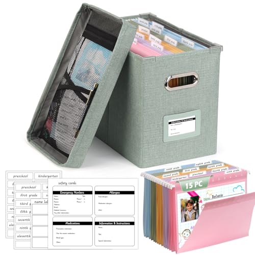 DOSTATNI School Years Organizer Kit K-12 School Years Memory Keeper with 15 Hanging File Folders Plastic 4 different Label...