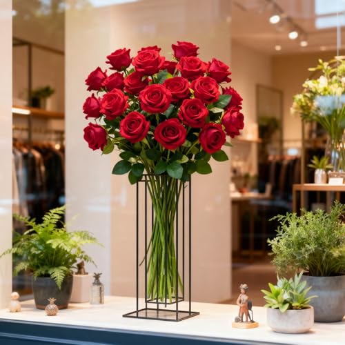 Yimomoyi Fake Red Roses Set, 50 PCS Artificial Flowers Bulk, Realistic Silk Faux Rose with Stems, for Wedding Decoration, ...