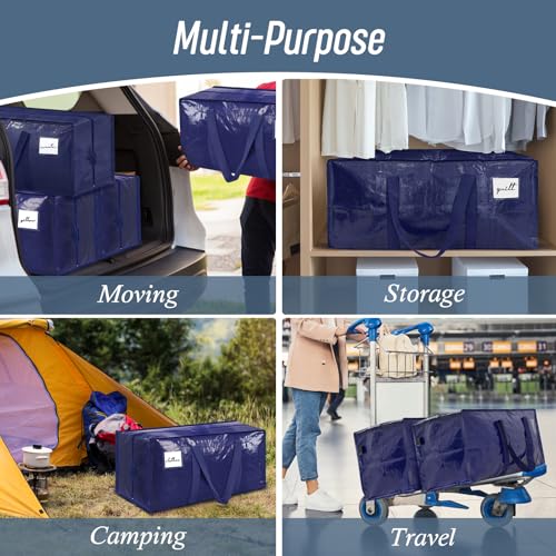 6 Pack Extra Heavy Duty Large Moving Bags with Strong Zipper & Comfortable Handles, Sturdy & Durable Clothes Storage Bags ...