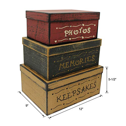 CVHOMEDECO. Primitive Vintage Rectangular Photos, Memories, Keepsakes Cardboard Nesting Boxes, Large 12 X 9 X 5-1/2 Inch. ...