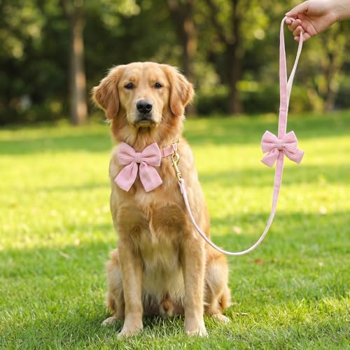 2pcs Dog Collar and Leash Set with Bowtie Cute Small Dog Collar Harness Leash Set Adjustable Breathable Soft Padded for Sm...
