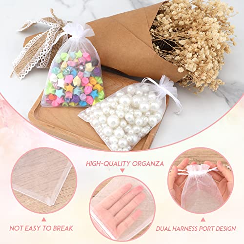 Joycraft 50pcs Organza Bags - 4x6 Inch White Wedding Favor & Jewelry Pouches with Drawstring Mesh Bags for Festival, Makeu...
