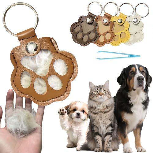WDFXLWT 4 Pcs Dog Fur Storage Keychain, Unique Memorial Collection Key Chain, Cute Leather Paw Keychain Pet Hair Keepsake ...
