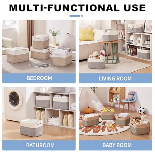 OIAHOMY 4 Pack Storage Baskets for Organizing, Basket for Shelves with Handle, Woven Baskets for Storage Toys, Towels, Boo...