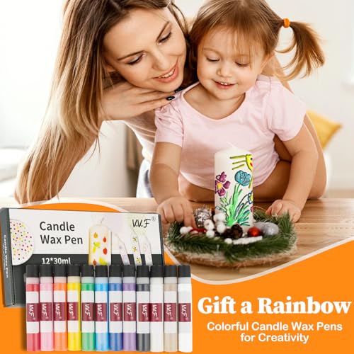 VVF Candle Wax Pen Set – 12 Vibrant Colors with Glitter Pens for Fun DIY Candle Painting Kit, Candle Making, Crafts, Holid...