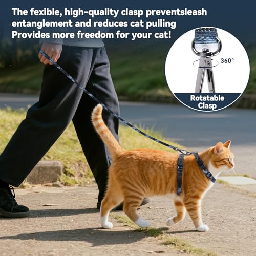 Cat Harness and Leash Set, 3-in-1 Escape Proof Adjustable, Comfortable Soft Lightweight, Safe, Easy to Wear, Walking Trave...