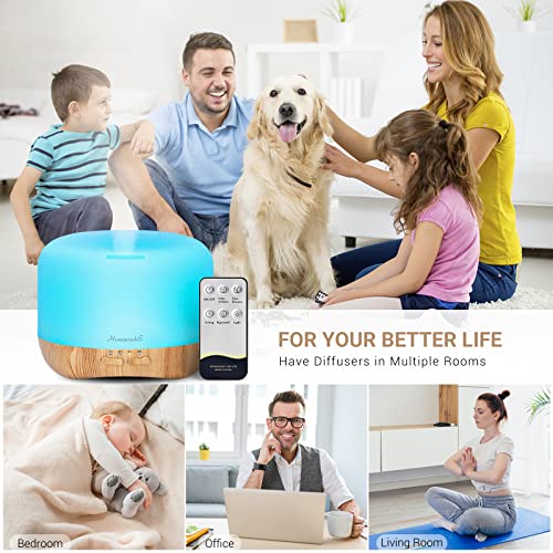 Homeweeks 300ml Essential Oil Diffuser, Quiet Aromatherapy Mist Diffusers for Essential Oils, Wood Grain, Ultrasonic, Remo...