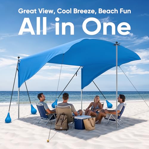 MoKo Beach Shade Canopy, 100 Sq.Ft. Wind-Supported Sunshade Sail for 4-6 People, Lightweight Easy Setup Beach Tent with UP...