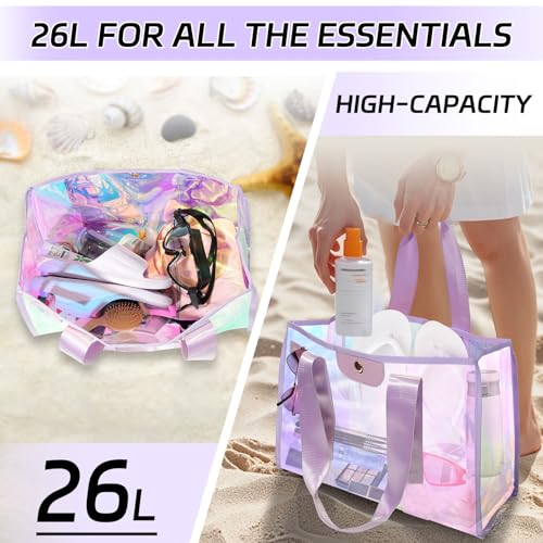 GolfFox 26L Extra Large Iridescent Beach Bag Set - Pink Tote Bag with Zipper & Waterproof Touchscreen Phone Pouch，Perfect ...