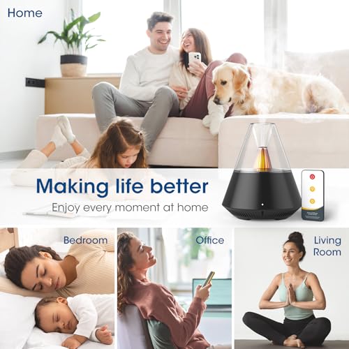 KinYiLO Ultrasonic Essential Oil Diffuser, 150ML Modern Aromatherapy Diffuser with Candle Light, 2 Mist Mode, Remote Contr...