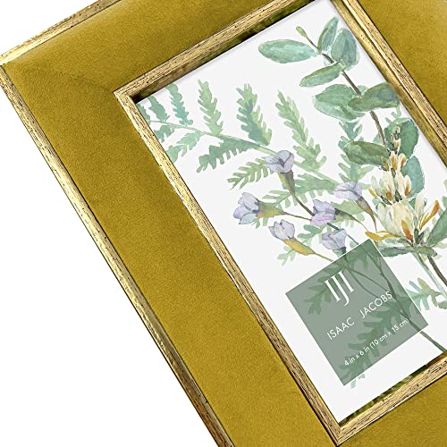 Isaac Jacobs 4x6 Mustard Velvet Picture Frame with Metallic Gold Double Border, Photo Frame, Horizontal & Vertical, Made f...