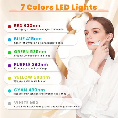 ayattecy Portable Neck and Face Massager, Multifunctional Facial Massage Tool, 7 Color Led Face Neck Massager for Skin Car...