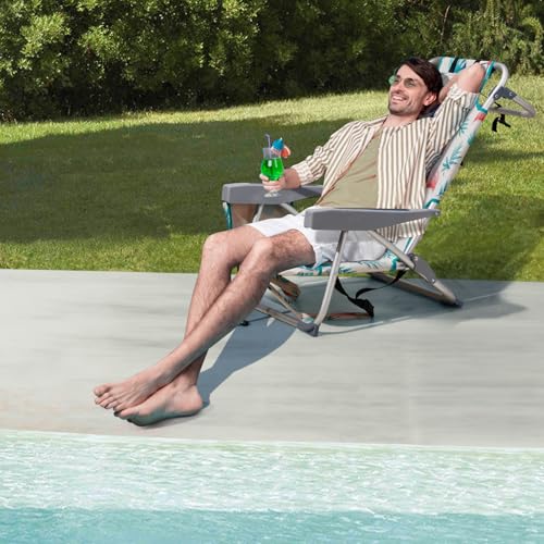 VINGLI Aluminum Backpack Beach Chair for Adults, Portable Lightweight Reclining Beach Chair with Headrest & Side Pocket, L...