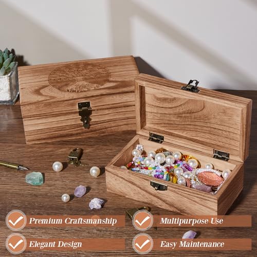 Vicenpal 2 Wooden Tree Keepsake Boxes with Lock, (8x5x3.2 inch & 7x3.7x2.8 inch), Handmade Decorative Treasure Chest Box, ...