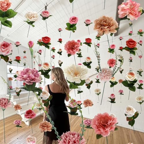 XunYee 6 Pcs 35.4 ft Flower Garlands Artificial Wildflower Vines Floral Hanging Backdrop Fake Flower Garlands Faux Silk Wi...