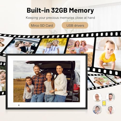Digital Picture Frame 10.1 Inch Digital Photo Frame with 32GB Storage, 1280 * 800 IPS FHD Touchscreen, WiFi Smart Frame Sh...