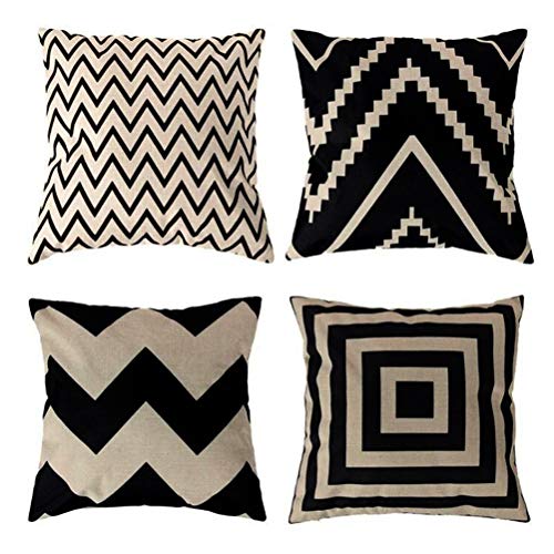ULOVE LOVE YOURSELF Square Decorative Throw Pillows Cushion Covers Cotton Linen Black& Beige Stripes Modern Geometry Print...