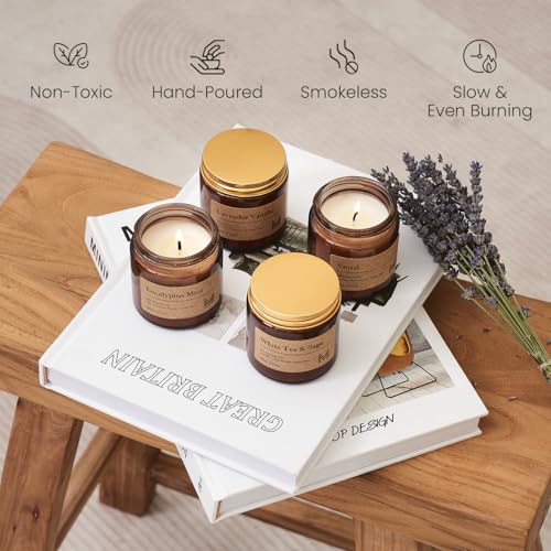 M&SENSE 4 Pack Christmas Candle Gift Set, Aromatherapy Candle Gift for Men and Women, Soy Wax Candles Home Scented, Long L...